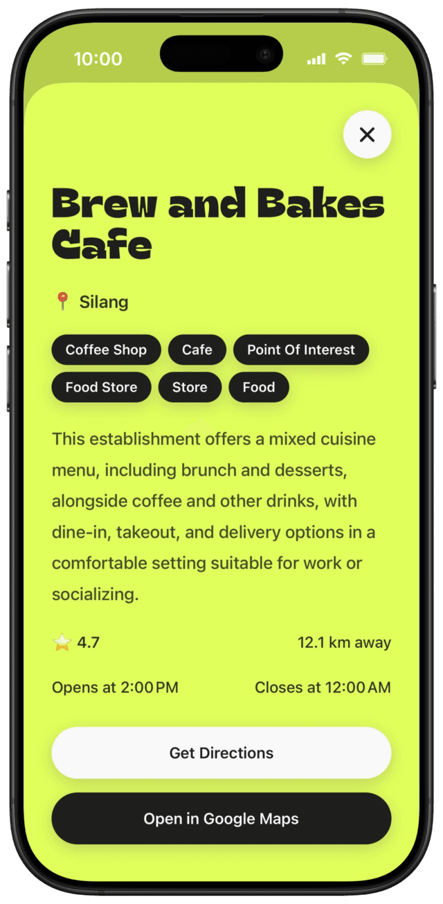 Place description and directions screen