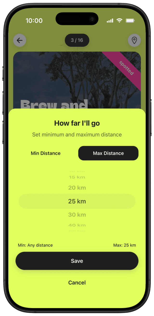Location-based distance selection screen